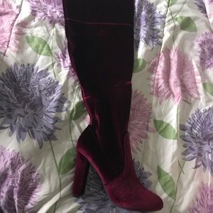 Velvet over the knee boots